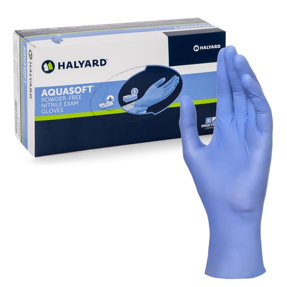 HALYARD AQUASOFT Nitrile Exam Gloves, Non-Sterile, Powder-Free, 3.1 mil, 9.5 Inches, Blue, Small, 43933 (Box of 300)