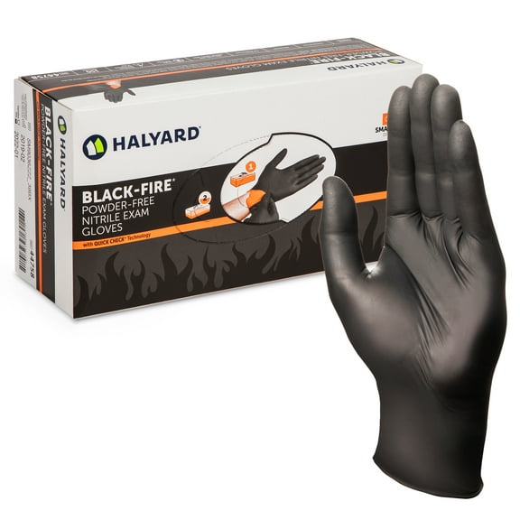 HALYARD Black-FIRE Nitrile Exam Gloves with Quick Check Case of 1500, Black/Orange - 5.5 mil, 9.5 Inches Size Medium, Breach Detection, Powder-Free Disposable Gloves, 44757