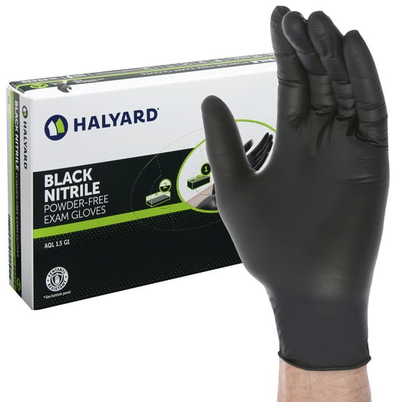 HALYARD Black Disposable Nitrile Exam Gloves Powder Free Medical, Dental, Cleaning, Tattoo, Food Safe, 3.5 mil, Size Small, Case of 1000