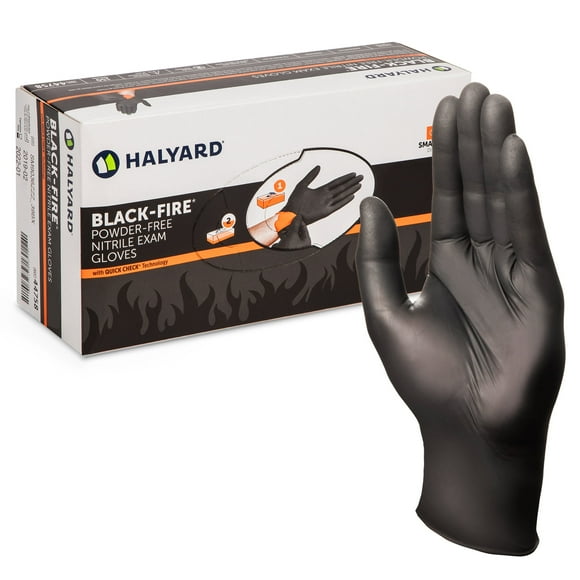 Halyard Black-FIRE Nitrile Exam Gloves, Powder-Free, 5.5 Mil, Medium, Disposable (Box of 150)