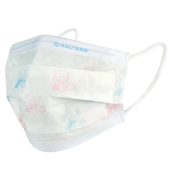 HALYARD Disposable Child's Face Mask with SO SOFT Earloops, Pleat-Style, Teddy Bear, 47359 (Box of 75)