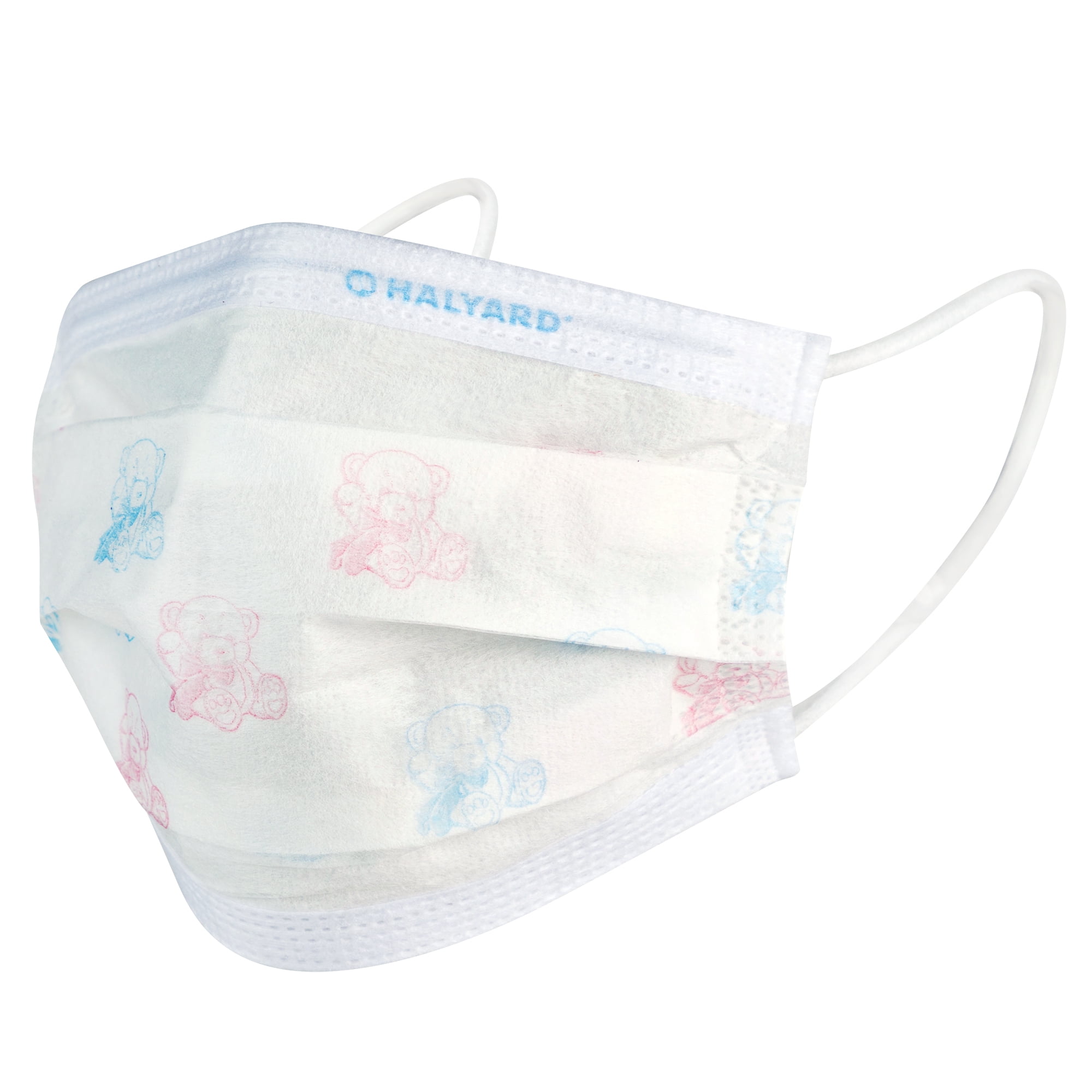 HALYARD Disposable Child's Face Mask with SO SOFT Earloops, Pleat-Style, Teddy Bear, 47359 (Case of 750)