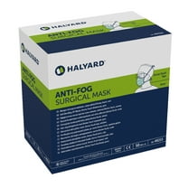 HALYARD Disposable Mask, Three Layer Construction, Anti-Fog, Pleat-Style with Ties & Film Strip, Green, 49215 (Box of 50)