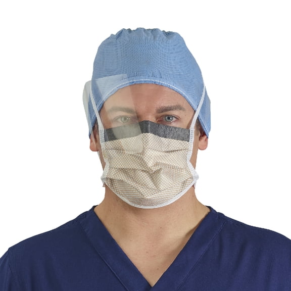 HALYARD FLUIDSHIELD 2 Fog-Free Mask, WrapAround Visor, Blue with Orange Print, Level 2, 62114 (Box of 25)