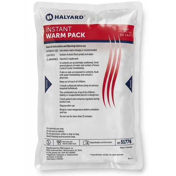 HALYARD Hot Compress Disposable Instant Warm Packs Heat Therapy Pain Relief 6 x 9 Inches Flocked, 24 Packs Per Case - 51776