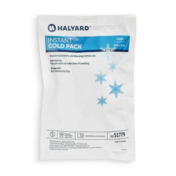 HALYARD Instant Cold Pack Disposable Cold Compress Ice Packs for Swelling Injuries Toothaches Sprains Strains 6 x 9 Inches, 24 Packs Per Case - 51779
