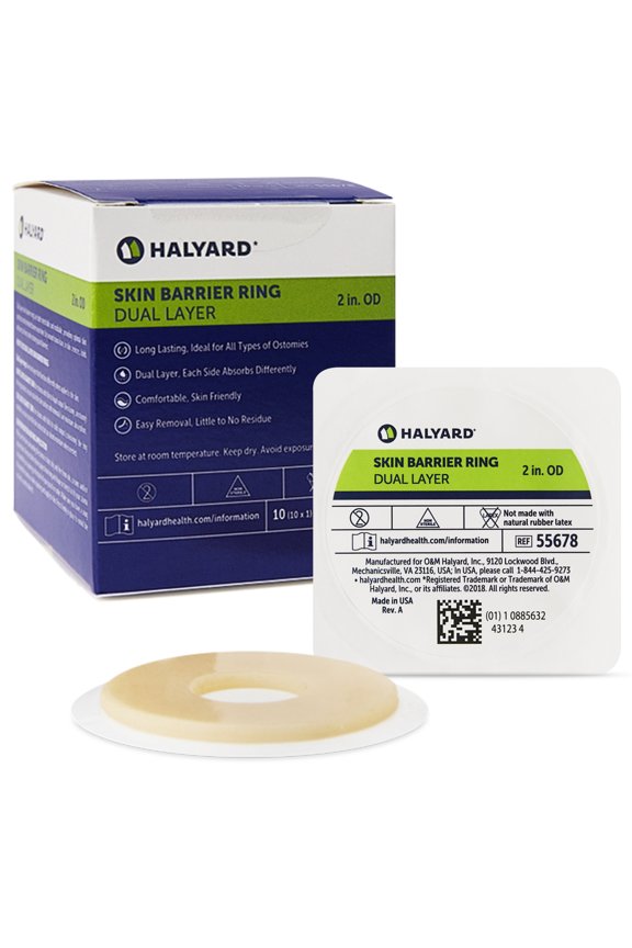 Ostomy Skin Barrier Rings, Dual Layer, 2-Inch, Box of 10 (55678) Moldable Absorbent Rings for Colostomy and Ileostomy Care