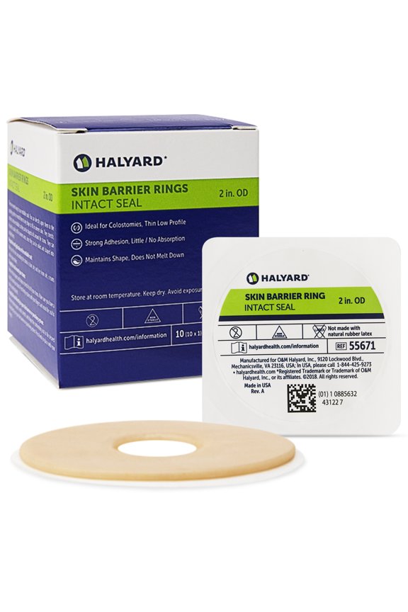 Ostomy Skin Barrier Rings, Intact Seal, 2-Inch, Box of 10 (55671) Low-Residue Moldable Rings for Colostomy and Ileostomy Care