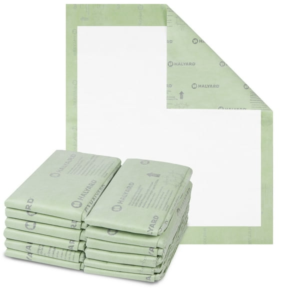 HALYARD Premium Disposable Underpads, 23 x 36 Inches Chux Pads - Green, Pack of 12 - Incontinence Bed Pads for Adults with Airlaid Core for Moisture and Odor Control