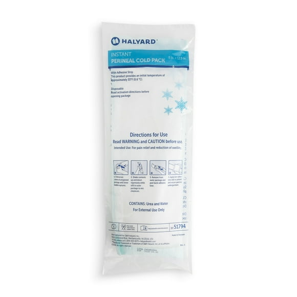 HALYARD Premium Perineal Cold Packs w/ Adhesive Strip Postpartum Care Relief Instant Cold Pack X Long 6 x 12.5 Inches, Case of 24 - 51794