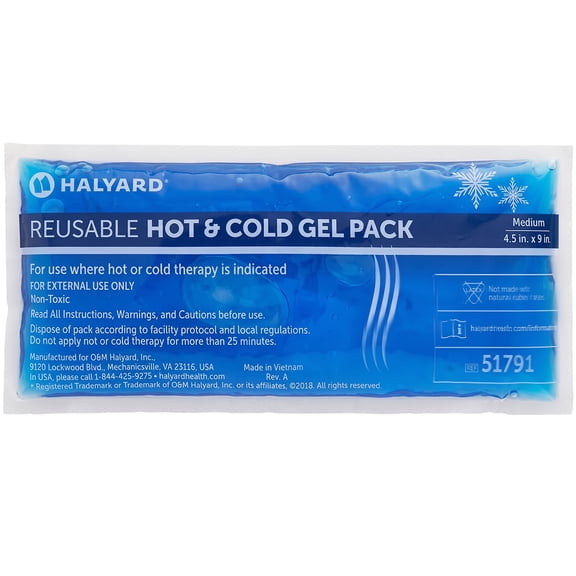 HALYARD Reusable Hot and Cold Gel Compression Packs for Injuries Pain Relief Swelling 4.5 x 9 Inches, Case of 24 - 51791