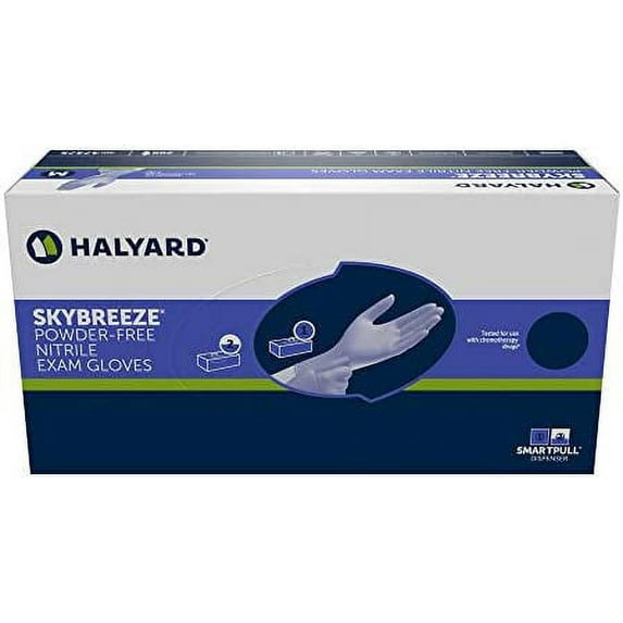HALYARD SKYBREEZE Nitrile Exam Gloves, Powder-Free, 3.5 mil, 9.5", 3.5 mil, Blue, Small, 47374 (Box of 200)