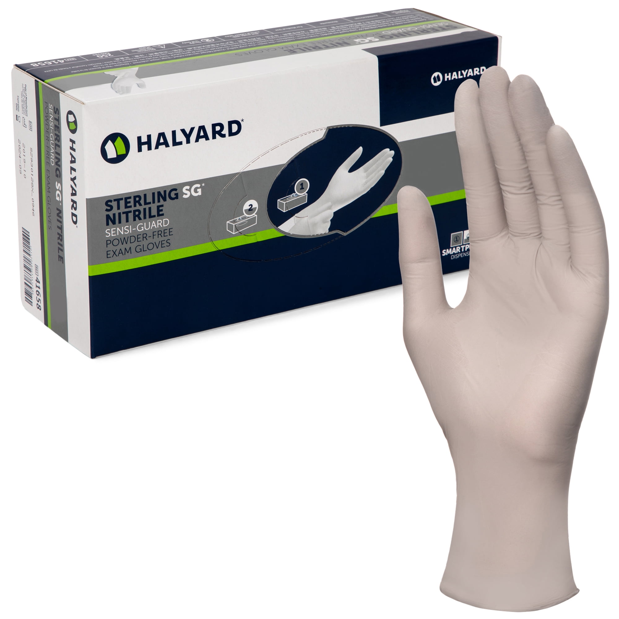 HALYARD Sterling SG Nitrile Powder-Free Exam Gloves, 3.7 mil, 9.5 Inches, Gray, Large, 41660 (Box of 250)
