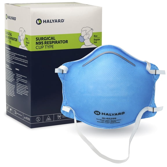 HALYARD Surgical N95 Cup Respirator Mask, Blue, Small, 15 Count - NIOSH Approved Disposable N95 Face Mask, Fluid Resistant Surgical Respirator with Adjustable Nosepiece & Head Straps