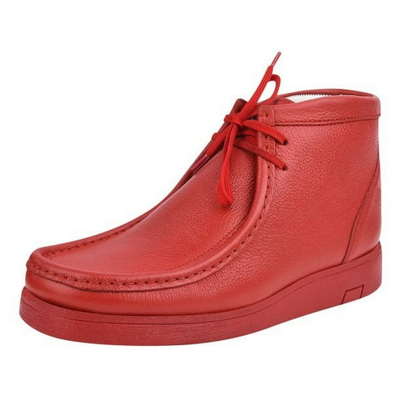 HAMARA JOE Men's Genuine Leather High Top Moc Toe Desert Chukka Male Casual Boots, Red, 10