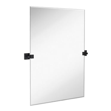 Hamilton Hills 24x36 inch Pivot Wall Mirror Including Matte Black Squared Wall Brackets | Frameless Bathroom Mirror | Rectangular Adjustable & Tilting Vanity | Modern Farmhouse Wall-Mounted Mirrors
