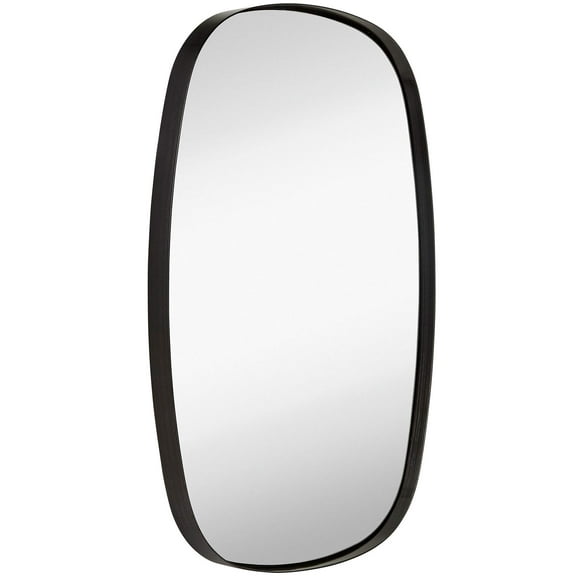 HAMILTON HILLS CONTEMPORARY BRUSHED METAL OBLONG WALL MIRROR GLASS PANEL BLACK