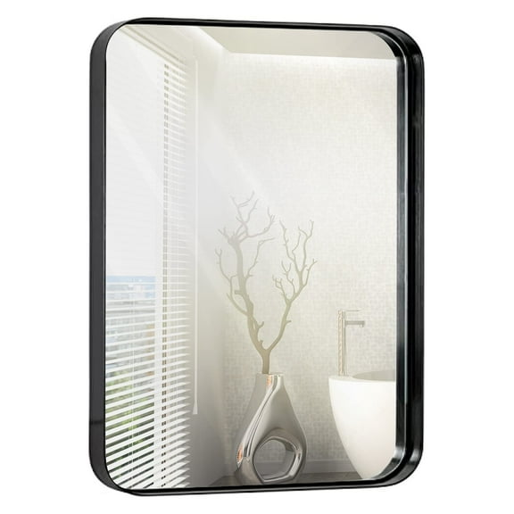 HAMILTON HILLS CONTEMPORARY BRUSHED METAL WALL MIRROR GLASS PANEL BLACK FRAMED