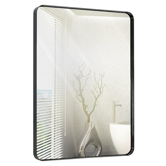 HAMILTON HILLS CONTEMPORARY BRUSHED METAL WALL MIRROR GLASS PANEL BLACK FRAMED