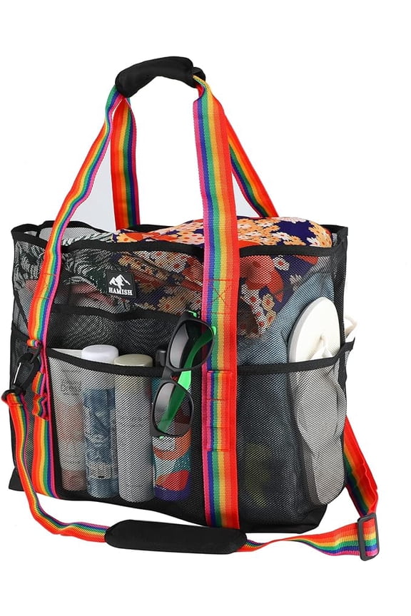 Mesh Beach Bag - Large Travel Tote Bag Lightweight & Foldable Beach Bag Toy Bag for Family Vacation