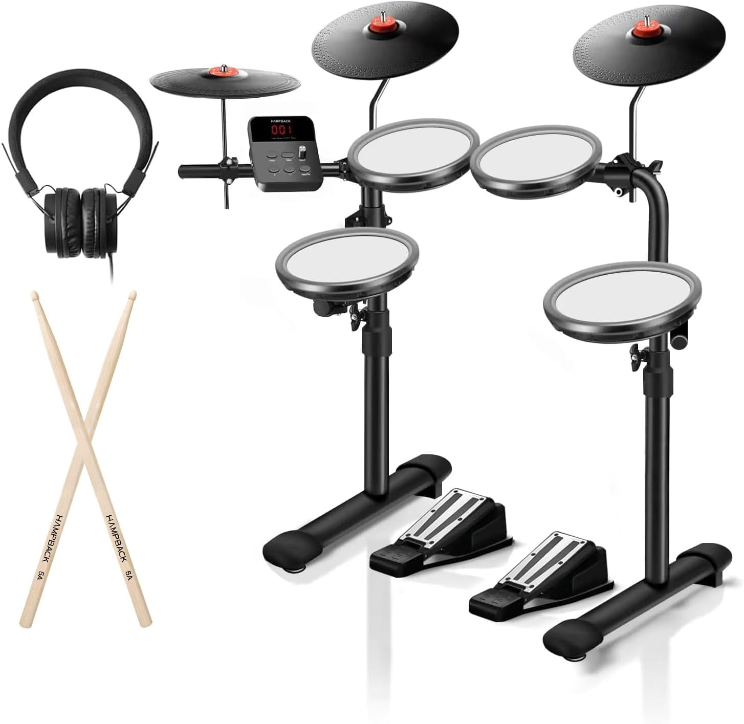 HAMPBACK MK-0 No Throne Electric Drum Set with 7'' Mesh Pads, 8'' Cymbals, 12 Kits, USB MIDI, Suitable for Beginners, Entry Level