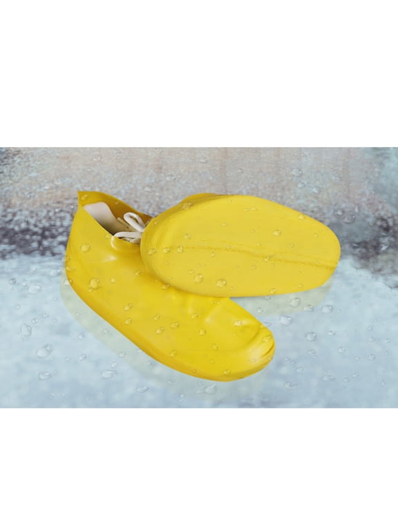 Yellow Latex Rain Boots Overshoes Pair for Outdoor Travel