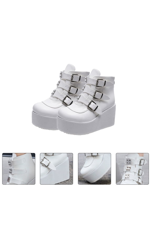 1 Pair Short Tube Boots With Thick Heel White Pu Material For Women Night Dancing