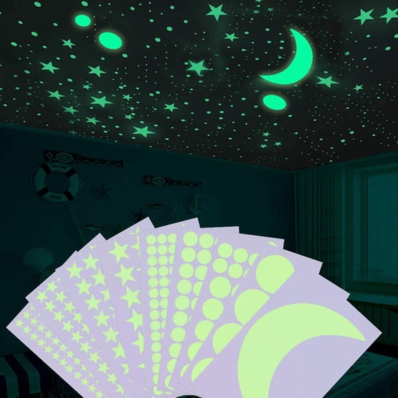 HAMPPLIES PVC Moon Star Wall Stickers Luminous for Home Decoration 1Set