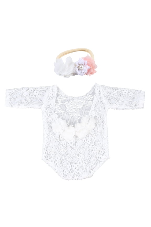 1 Set Newborn Photography Outfits for Girls in White Chiffon with Elasticity for Baby Shower