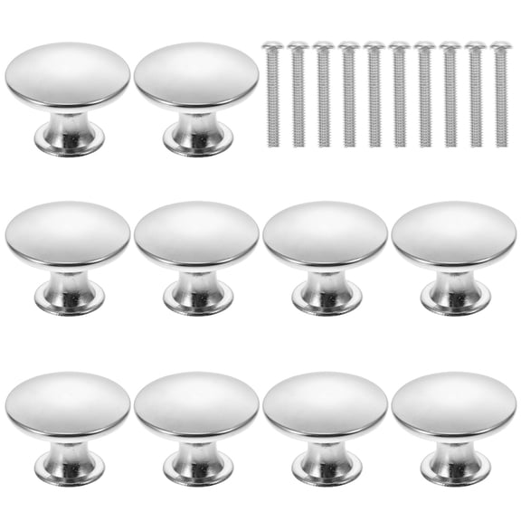 HAMPPLIES 10Pcs Plated Silver Brushed Nickel Cabinet Knobs Modern Round Kitchen Drawer Pulls