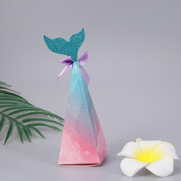 HAMPPLIES 10Pcs Gradient Blue Mermaid Candy Box Conical Shape Storage for Kids Wedding Beach-Themed Celebrations