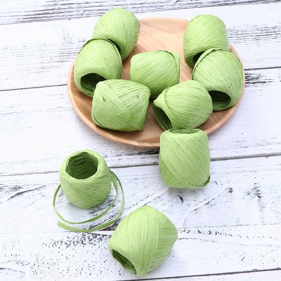 HAMPPLIES 10Pcs Green Raffia Straw Rope for Diy Crafts and 20m Roll