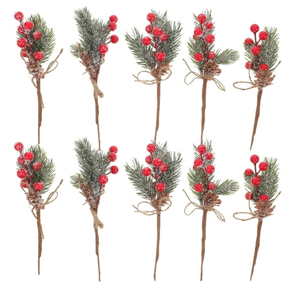 HAMPPLIES 10Pcs Holiday Berry Stems Artifical Pine Branches Assorted Color For Christmas Decor