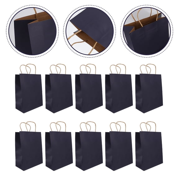 HAMPPLIES 10Pcs Premium Dark Blue Kraft Paper Bags Oilproof Waterproof for Bakery Coffee Shop Packaging