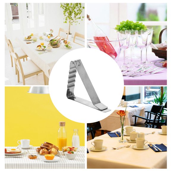 HAMPPLIES 10Pcs Tablecloth Fasteners Silver Triangular Wavy for Dining