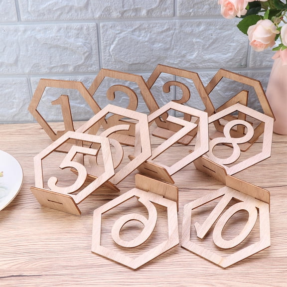 HAMPPLIES 10Pcs Wedding Table Numbers Wood for Birthday 4.3 x 3.8 x 0.1in