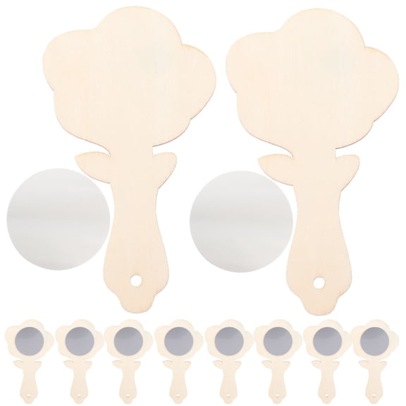 HAMPPLIES Hand Held Mirror Wooden Diy Projects Small Wood Mirror 10Pcs 5.5x3.1in