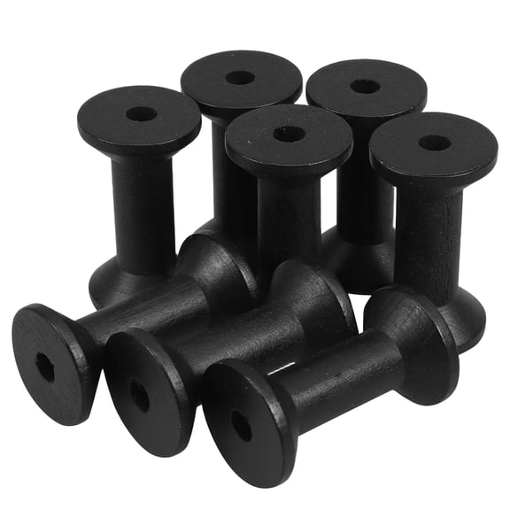 HAMPPLIES 10Pcs Wooden Thread Spool Holder Black Natural Wood Spool for Yarn Crafting and Ribbon Organizing