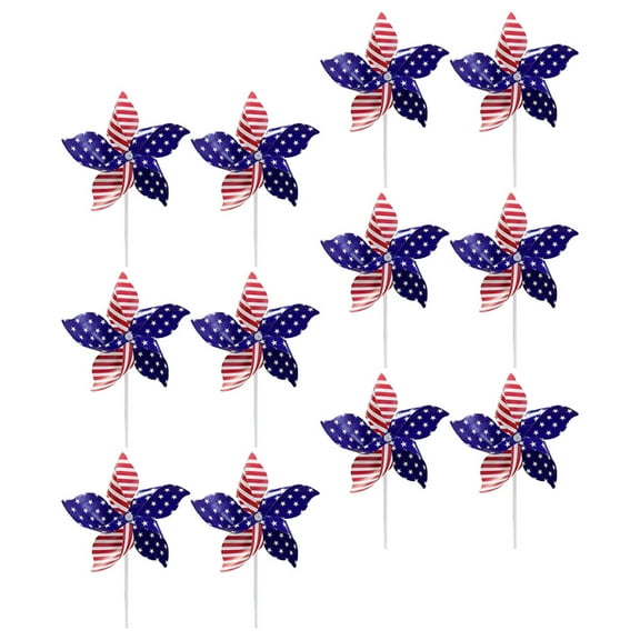 HAMPPLIES 12Pcs Plastic Red White Blue Multi American Flag Windmill Toy for Garden Yard Decorative Pinwheel
