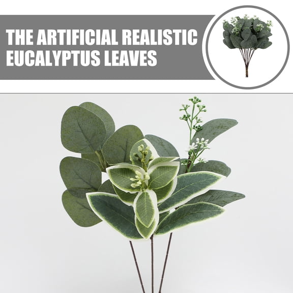 HAMPPLIES 12Pcs Faux Seeded Eucalyptus Stems Plastic Pu Silk Fabric for Rustic Farmhouse Floral Arrangement