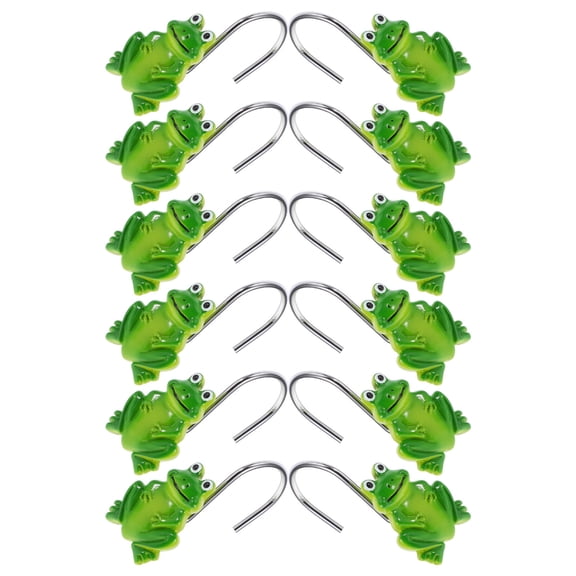 HAMPPLIES 12pcs Frog Resin Shower Curtain Hooks with Metal Rings, Green