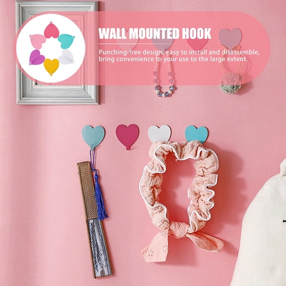 HAMPPLIES 12Pcs Self-Adhesive Hooks Heart Shaped Iron for Home Wall Mounted Decoration