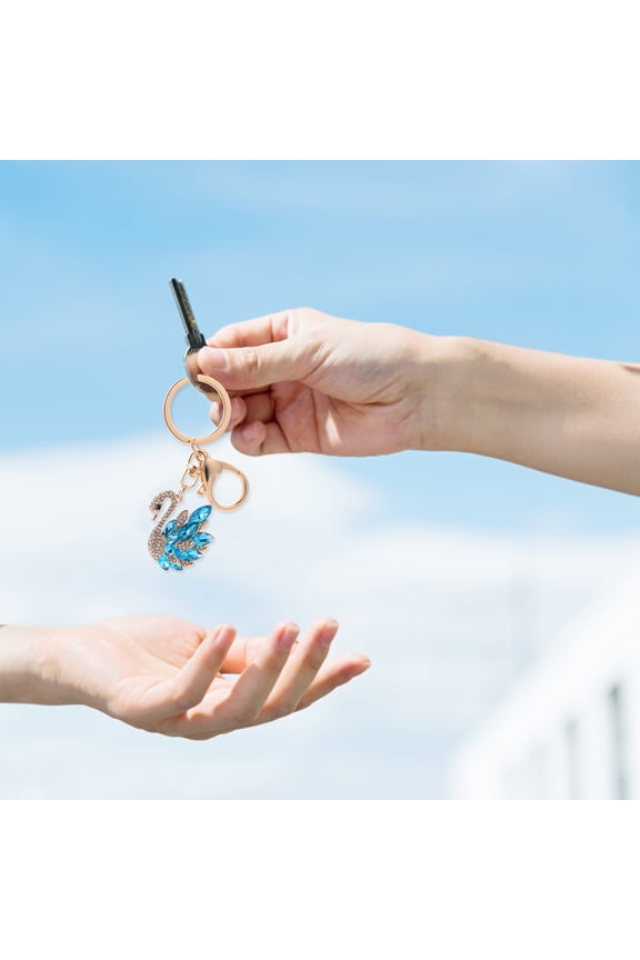 1PC Swan Keyring with Rhinestones Blue Elegant Car Accessory for Women