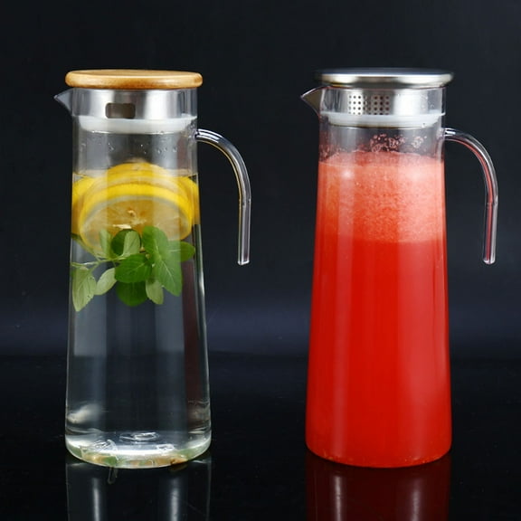 HAMPPLIES 1Pack Clear Pitcher with Lid Water Pitcher Silver Acrylic Stainless Steel Wood Storage 1.2L Capacity