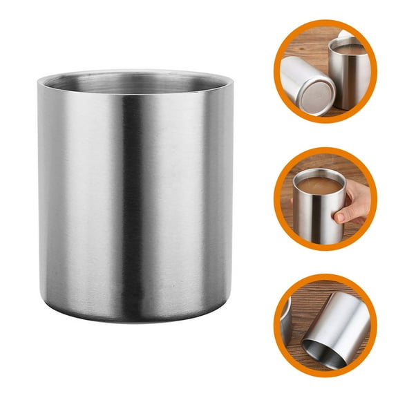 HAMPPLIES 1Pack Double Walled Insulation Coffee Mug for Home Use 9X7.5X7.5CM Silver 260ml Capacity