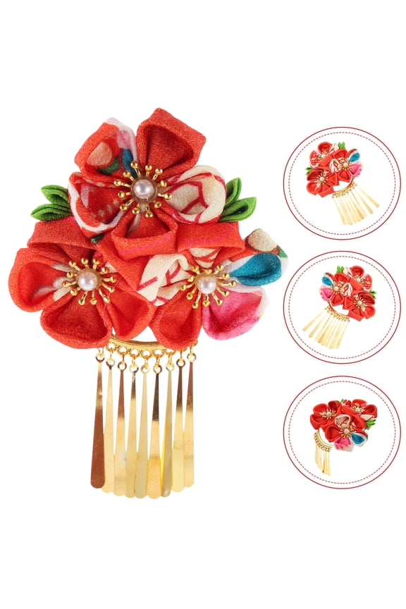 1Pack Flower Tassel Hairpin Red Tassel for Women's Kimono Outfit