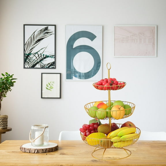 HAMPPLIES 1Pack Golden Iron Fruit Stand for Kitchen Counter with Tiered Design