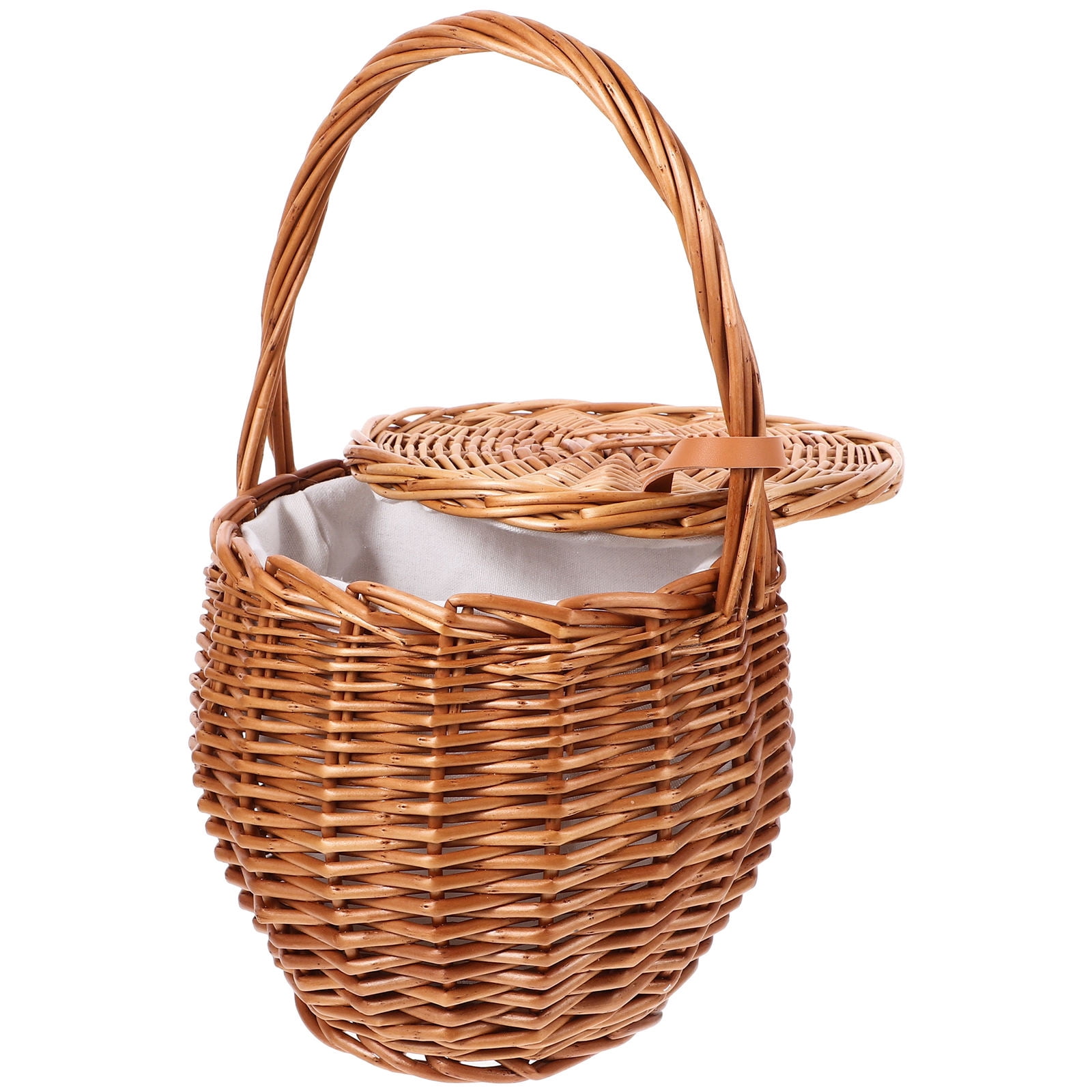 HAMPPLIES 1Pack Picnic Basket Wicker Chocolate Round Top Rectangular Base Simple Fashionable Style