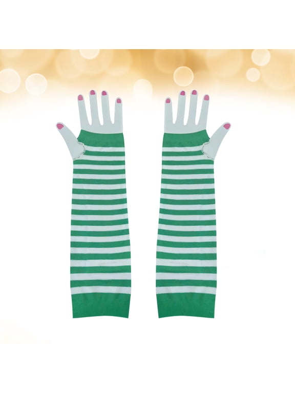 1 Pair Light Green Gloves with Elastic Fit Sleeves for Party Wear and Costume Accessories