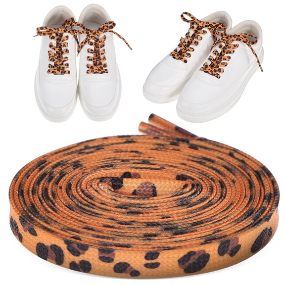 HAMPPLIES 1Pair Patterned Leopard Shoe Laces Thin Flat Decorative Replacement Laces for Sports Shoes